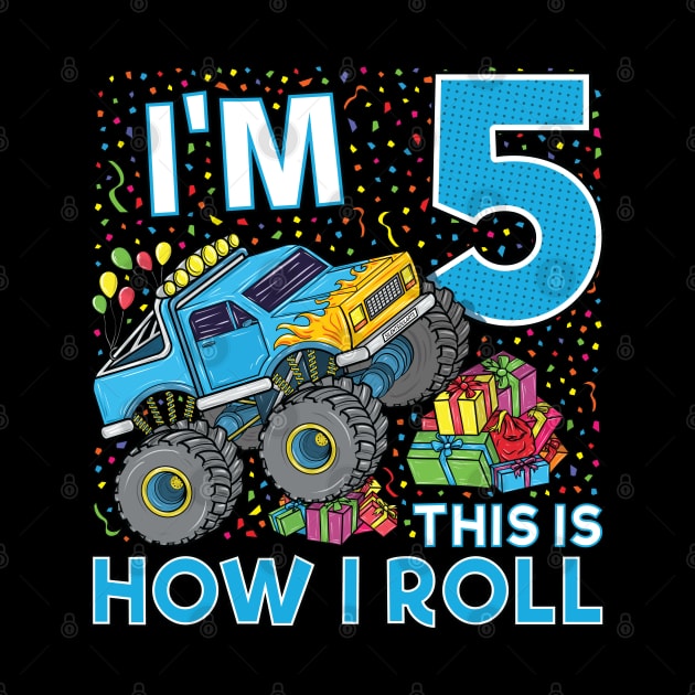 5th Birthday Monster Truck Party Gift 5 Year Old Boy by silentsoularts