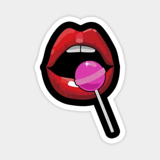 Super Sexy red lips lollipop pink black Magnet