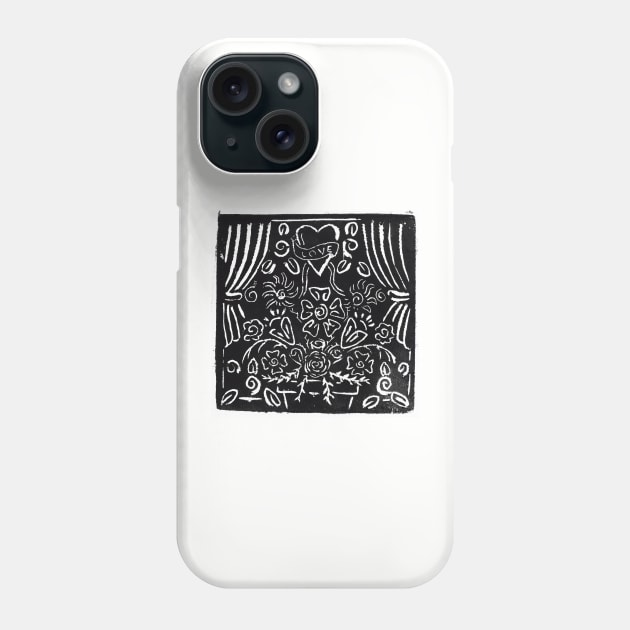 Flower Scene, Black & White Phone Case by Hokusai's Kitten