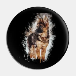 German Shepherd Dog Watercolor Portrait Pin