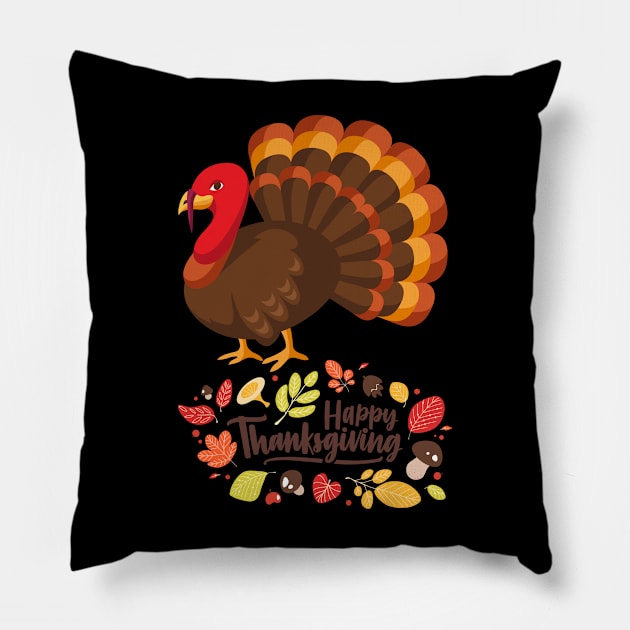 Happy Thanksgiving Turkey Pillow by NICHE&NICHE