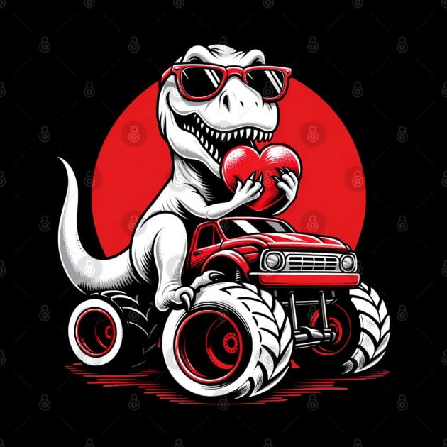 Valentines Day T Rex Riding Monster Truck Funny Toddler Boy by starryskin