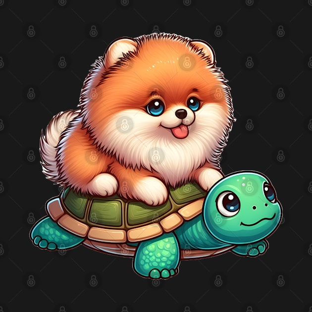 Pomeranian on a turtle ride by FromBerlinGift