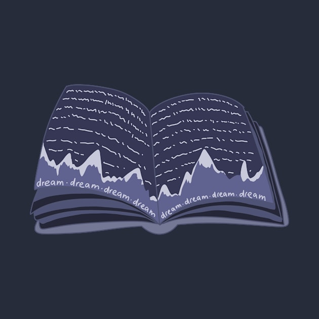 Dark blue, magic dreamer book with snowy mountains and the night sky with stars (for readers) by loulou-artifex