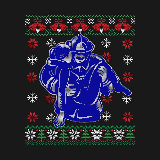 Xmas Firefighter Ugly Sweater Style Funny Xmas Gift by Essinet