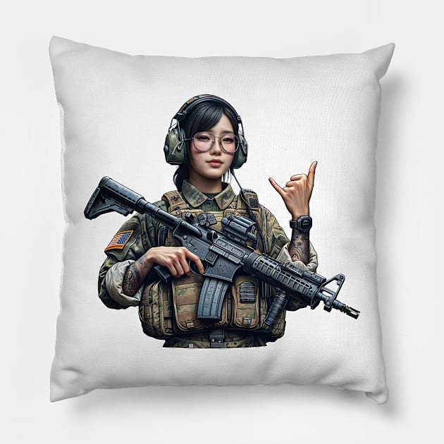 Tactical Girl Pillow by Rawlifegraphic