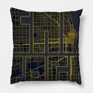 Chicago, USA City Map Typography - Gold Art Deco Pillow