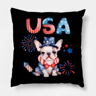 French Bulldog Frenchie 4th of July USA Pillow