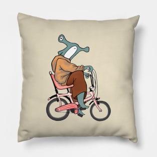 Hammerhead Shark Ridding a Banana Bike Pillow