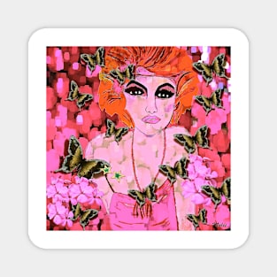 Beauty in Pink Flowers and Butterflies Vintage Magnet