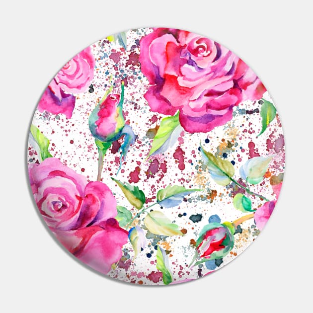 Watercolor Splash Painted Floral Roses Pin by MysticMagpie