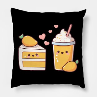 Kawaii Style Mango Milkshake and Mango Cake in Love | Cute Design for Couples Pillow