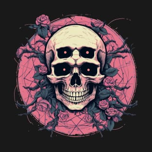 Psychedelic Skull With Roses and Pink Flowers T-Shirt