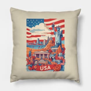 Vintage Travel USA Design Pillow