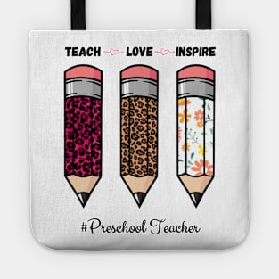 Teach Love Inspire, Back To School Pencil Preschool teacher Leopard Floral Gift For Teacher Tote