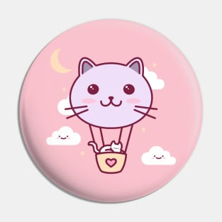 Cat Balloon Kawaii Illustration Pin