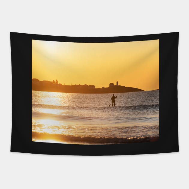 Long Sands Beach Long Beach York Maine Paddling by the Nubble Lighthouse Tapestry by WayneOxfordPh