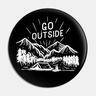 Mountain and wild forest campground adventure illustration with hand drawn vintage style Pin