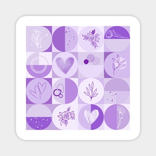 repeating geometry pattern, squares and circles, ornaments, lavender color tones Magnet