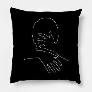 My Valentine Tight Hug White Line Drawing On Black Pillow