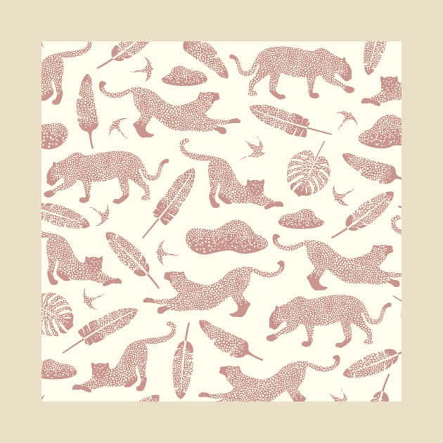 Blush Safari / Wild Cats, Monstera and Birds by matise