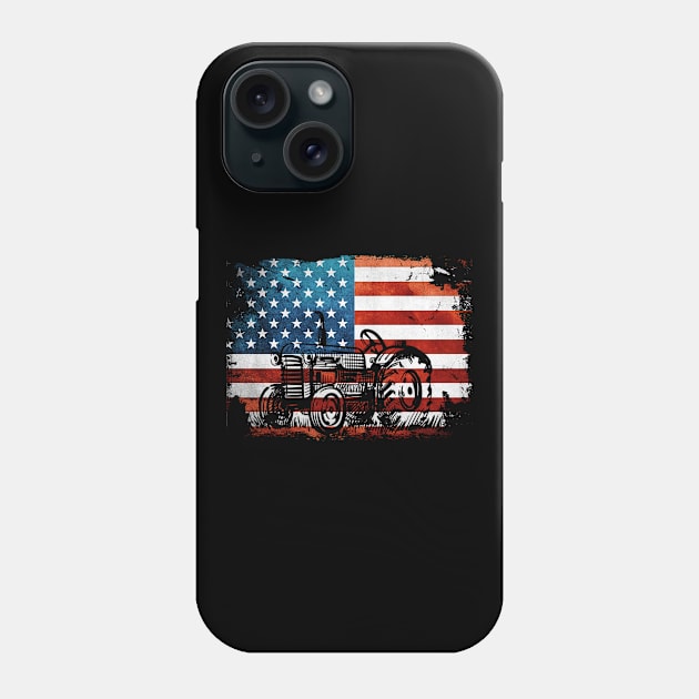 USA Flag Patriotic Tractor 4th Of July Phone Case by paola.illustrations