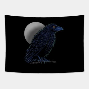 Crow design in blue and light green colors with full moon Tapestry