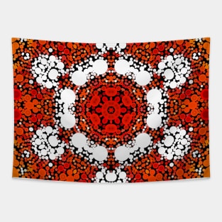 Dot Mandala Flower Orange White and Red Tapestry