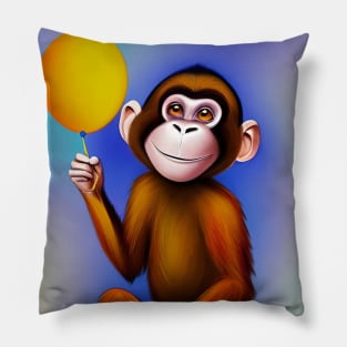 Monkey with Yellow Balloon Pillow