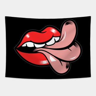 Funny red lips smile and tongue halloween mouth Tapestry