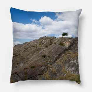 Looking towards a solitary green tree on a cliff Pillow