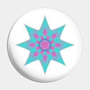 Turquoise, teal blue, pink geometric mandala star Pin