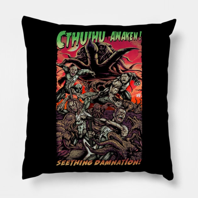 "CTHULHU AWAKEN" Pillow by joeyjamesartworx