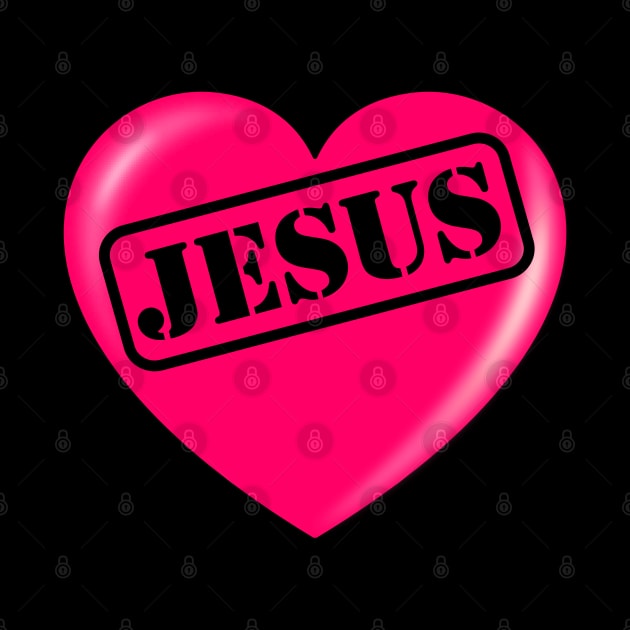 Jesus typography punched out in pink heart by Brasilia Catholic