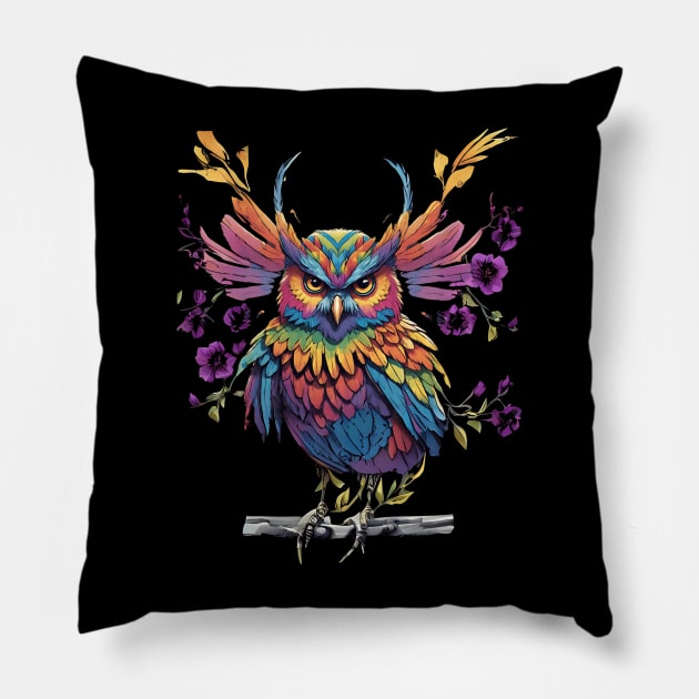 great colorfull owl Pillow by dodolanlaku