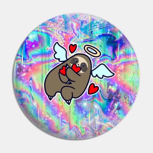 Angel Sloth and Hearts Rainbow Holographic Pin