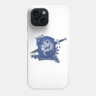 Dog crest with sword - blue Phone Case