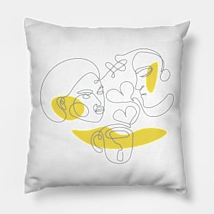 Continuous line drawing tea drinker couple Pillow