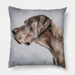 Painting of a Brown Great Dane on a Bright Lilac Background Pillow