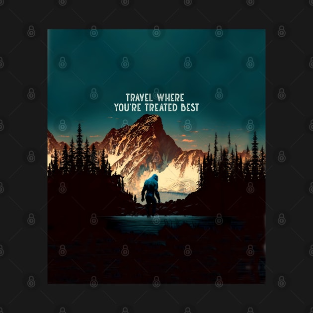 Sasquatch: Travel Where You’re Treated Best on a Dark Background by Puff Sumo