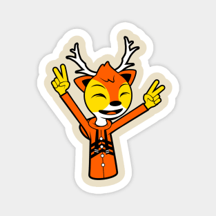 Happy Golden Reindeer With Two Raised Peace Hand Signs Magnet