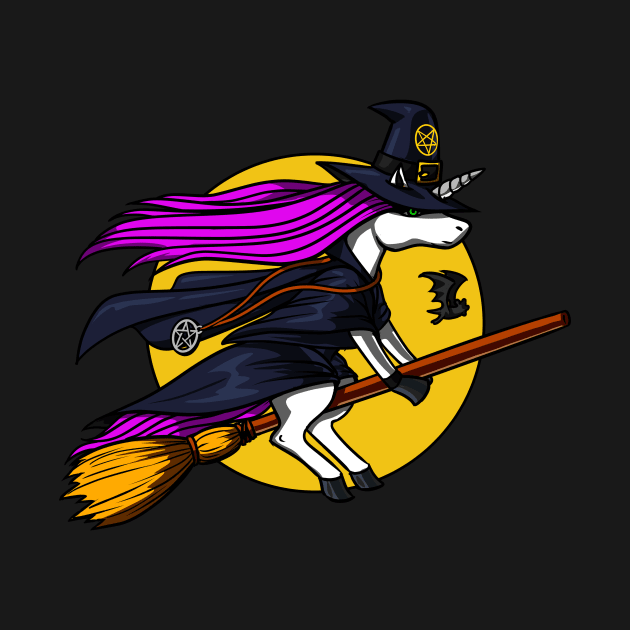 Unicorn Witch Riding Broom by underheaven