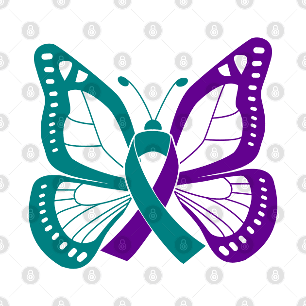 Teal and Purple Butterfly Awareness Ribbon by FanaticTee