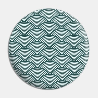 Seigaiha Waves Japanese Pattern Forest Green Pin