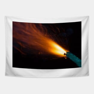 Burning fuse with sparks on black background Tapestry