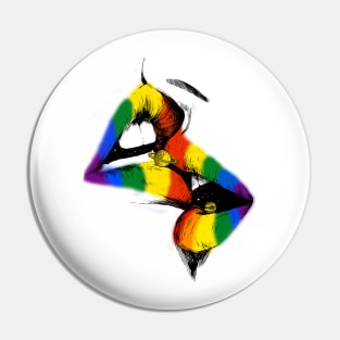 Lesbian Lips Kissing Rainbow Flag Gay Pride LGBT Pin