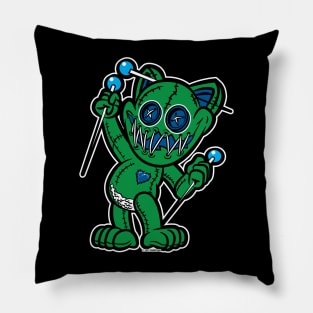 Happy VooDoo Kitty Cat Doll Green and Reflex Blue Pillow