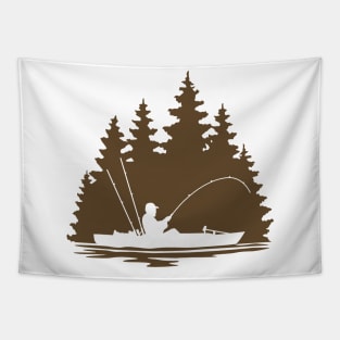 Kayak Fishing Lake Scene Silhouette Tapestry