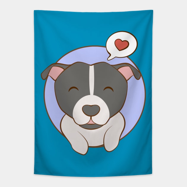 Kawaii Pitbull Love Tapestry by Irene Koh Studio