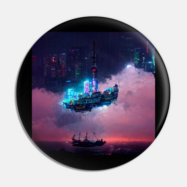 Zenith - Cyberpunk Cityscape Pin by ArkMinted